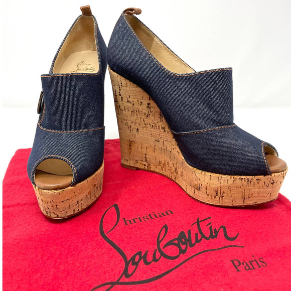 Christian Louboutin Deroba 140 Jean Cork Platform Wedge Sandals EU 39.5